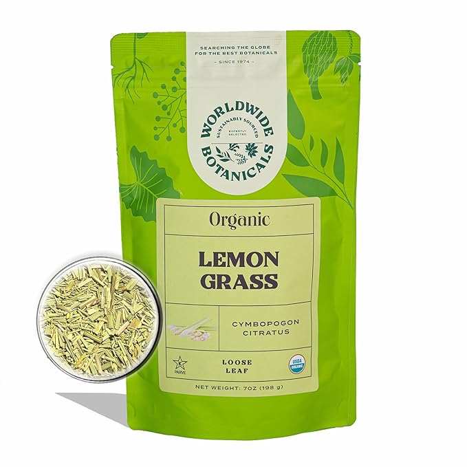 Worldwide Botanicals Organic Lemon Grass Leaves – 7oz - Loose Leaf - Cut and Sifted – 100% pure Cymbopogon citratus - Zacate de limon - Resealable Bag for Freshness - Perfect for Cooking and Tea - Bloomnest