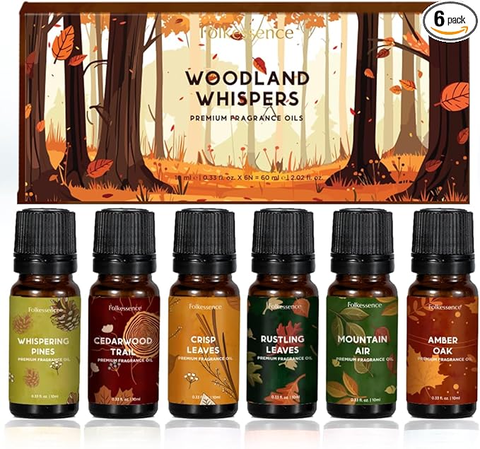 Folkulture Essential Oils for Home | Set of 6 (0.34 fl oz x 6) Fall Essential Oil or Diffuser Oils for Relaxation | Cedarwood Essential Oil or Fall Scents | Amber Oak Fall Essentials for Women - Bloomnest