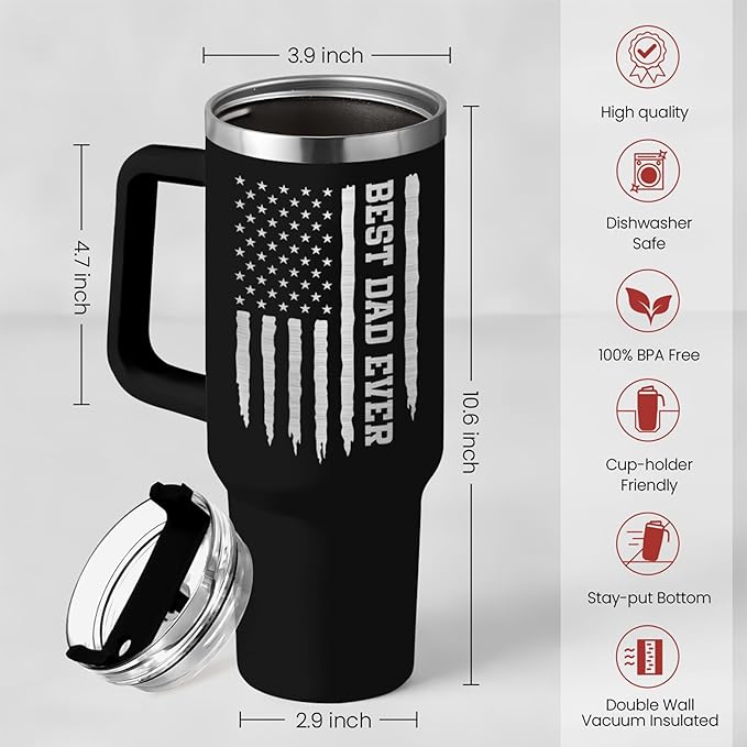 SANDJEST Best Dad Ever Tumbler 40oz Stainless Steel Insulated with Lid & Straw, Dads Gifts for Christmas Birthday Valentine Fathers Day, Father Coffee Cup Gift for Dad Daddy Father from Daughter Son - Bloomnest