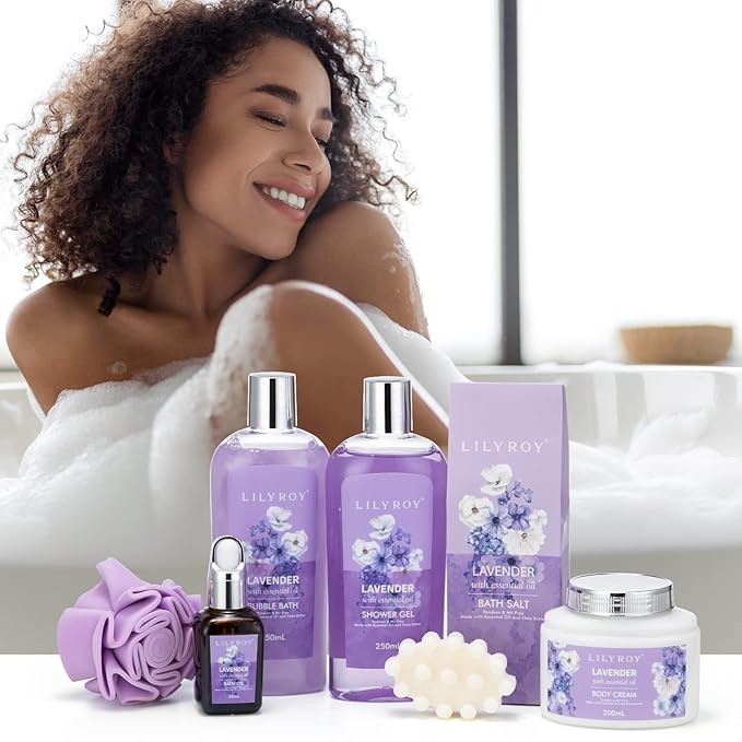 Valentines Day Gifts for Women - 8 Pcs Lavender Bath and Body Gift Set for Women, Spa Gift Basket | Mothers Day Gifts for Mom, Birthday, Self Care, Christmas Gift, All Occasion