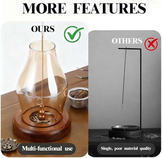 Glass Incense Holder for Sticks, Wooden Incense Stick Holder with Ash Catcher, Modern Insence-Stick Holder, Multi-Functional No Mess Incent Holder for Yoga Spa Meditation Home Zen Decor (Amber) - Bloomnest