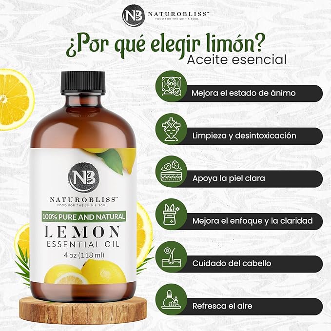 NaturoBliss 100% Pure Lemon Essential Oil Therapeutic Grade Premium Quality (4 fl. oz) with Glass Dropper, Perfect for Aromatherapy - Bloomnest