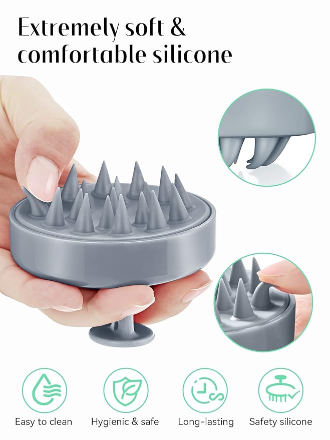 HEETA Scalp Massager Hair Growth, Soft Silicone Scalp Scrubber Shampoo Brush for Exfoliation, Dandruff Removal Head Massage Stress Relax, Wet & Dry Use for Thick Thin Curly Hair Care, Sky Gray HEETA