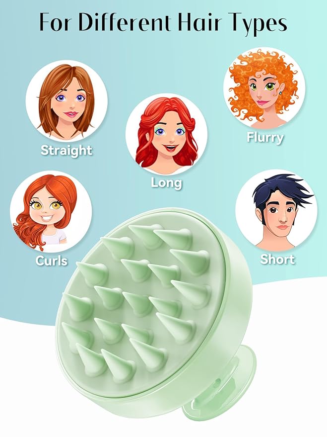 HEETA Scalp Massager Hair Growth, Soft Silicone Scalp Scrubber Shampoo Brush for Exfoliation, Dandruff Removal Head Massage Stress Relax, Wet & Dry Use for Thick Thin Curly Hair Care, Lime Green HEETA