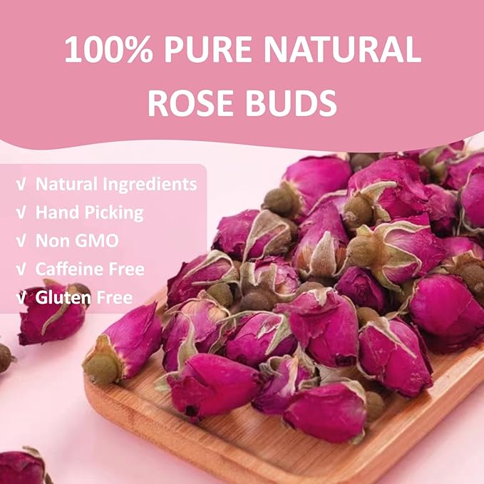 Ovikaso Tea, Dried Rose Buds, 4 oz (300+ Cups), 100% Natural, Direct From Source, Food grade, Non-GMO, No Caffeine, Use in Tea, Baking, Crafts, Cocktail, Wedding, Herbal Tea - Bloomnest
