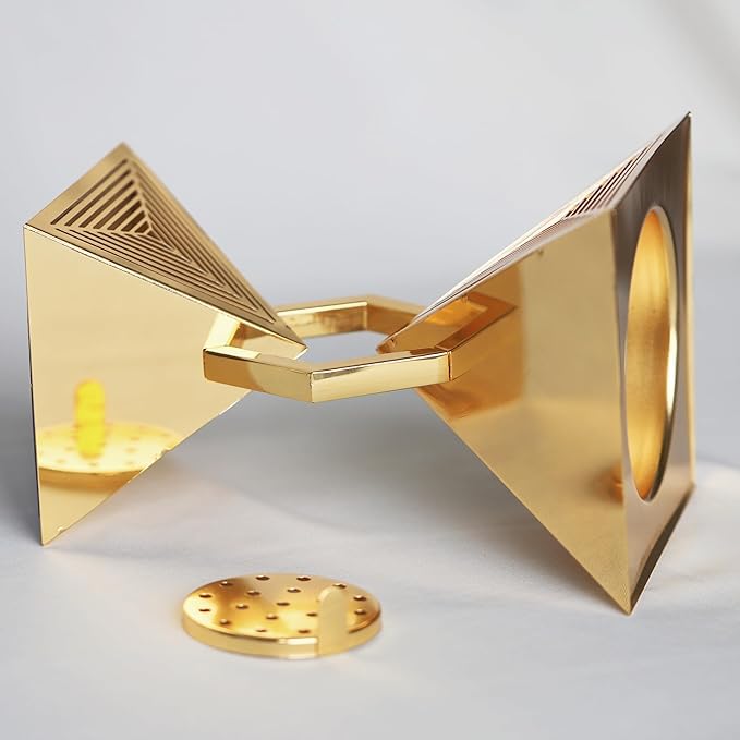 Geometric Charcoal Incense Burner Holder- Gold Electroplated Metal Burner with Anti-Oxidation Coating, Premium Bakhoor Burner for Home Decor and Meditation, Unique Triangle Design Spiritual Gift - Bloomnest
