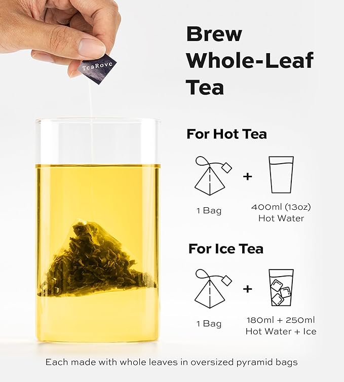 TeaRove Premium Tea Sampler Gift Set with Gold-Foil Presentation Box, 24 Assorted Variety Pyramid Infuser Bags, 6 Flavors Handcrafted Black, Oolong, Jasmine Green, Herbal Tea Sampler Gift for Tea Lover - Bloomnest