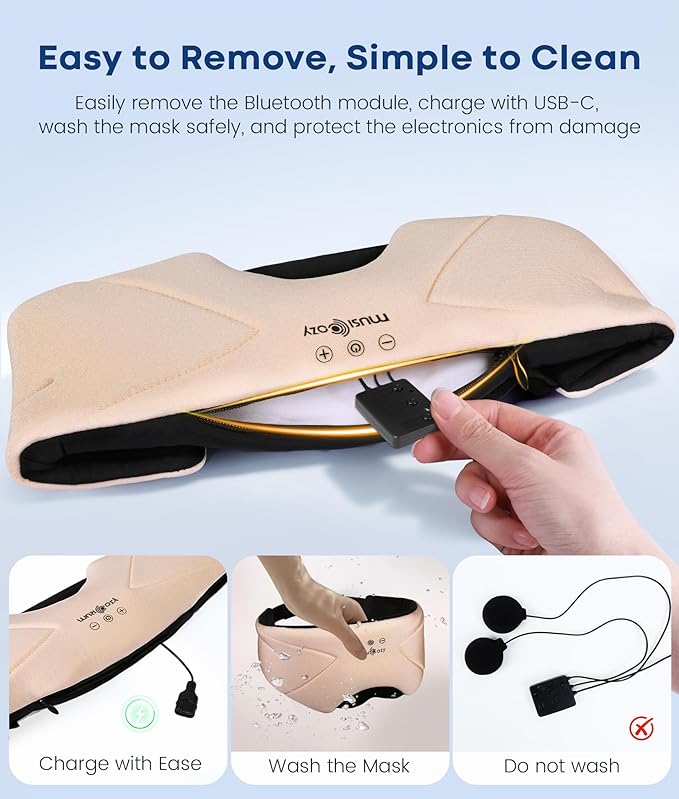 MUSICOZY Bluetooth Sleep Headphones 5.4, Wireless Over-Ear Headphones with Built-in HD Stereo Speakers, Cooling Eye Mask Design, 14H Playtime, Washable, for Side Sleepers, Travel & Relaxation - Bloomnest