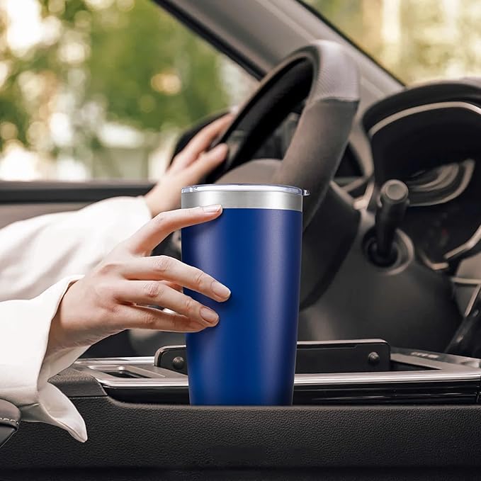 20 oz Tumbler with Lid Stainless Steel Insulated Tumblers Bulk Double Wall Vacuum Cups Powder Coated Travel Mug Keep Drinks Cold and Hot, Blue, 4 Pack - Bloomnest
