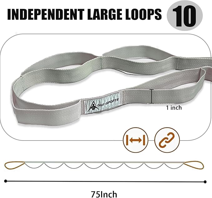 Stretching Strap Yoga Strap with Loops, Stretch Straps for Physical Therapy, Non-Elastic Exercise Strap for Pilates, Dance and Gymnastics with Workout Guide - Bloomnest