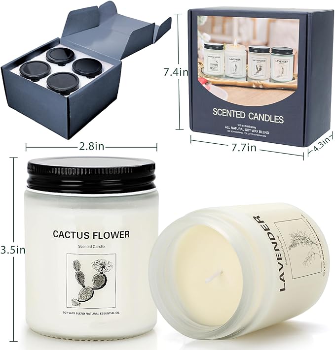 4 Pack Candles for Home Scented, Lavender Candle Set, Aromatherapy Jar Candle for Home, 28 oz 200 Hour Long Lasting, Natural Soy Wax Candles Gifts Set for Women, Birthday, Valentine, Anniversary - Bloomnest