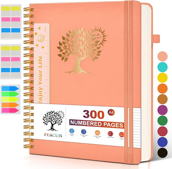 Large Spiral Notebook Journal for Women Men - 300 Numbered Lined Pages, College Ruled, A4 Hardcover Spiral Bound Notebook for School, Work, Note Taking, Writing, Leather Spiral Journal 8.5"x11" - Bloomnest