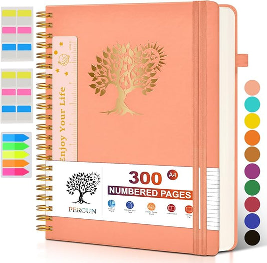 Large Spiral Notebook Journal for Women Men - 300 Numbered Lined Pages, College Ruled, A4 Hardcover Spiral Bound Notebook for School, Work, Note Taking, Writing, Leather Spiral Journal 8.5"x11" - Bloomnest