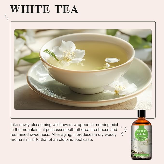 PHATOIL 3.38FL.OZ White Tea Fragrance Oils for Aromatherapy, Essential Oils for Diffusers for Home, Perfect for Diffuser, Yoga, Skin Care, DIY Candle and Soap Making - 100ml - Bloomnest