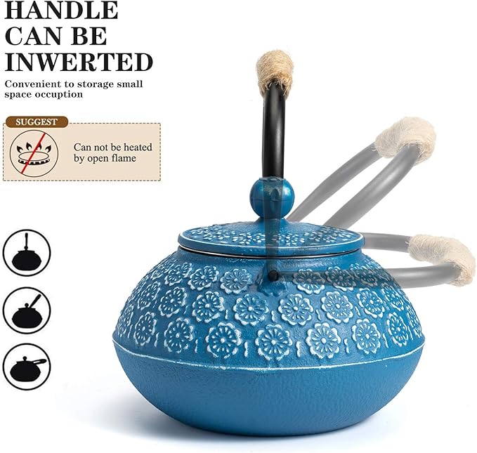 Sotya Cast Iron Teapot, 30oz/900ml Japanese Tetsubin Tea Pot with Infuser for Loose Leaf and Tea Bags, Tea Kettle Coated with Enameled Interior for Stove Top, Dark Blue - Bloomnest