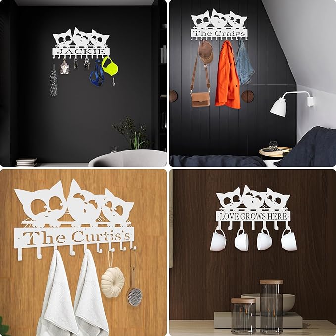 Personalized Metal Key Rack Hooks, Key Holder Wall Mounted Key Hooks, Cat Theme Wall Decoration Hooks, Key Hanger Organizer for Living Room, Entryway, Bathroom, Office Decor - Bloomnest