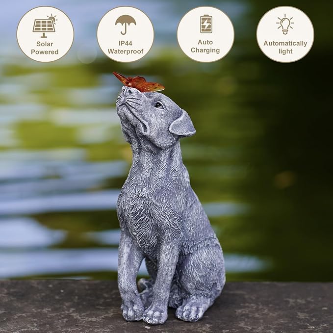 Garden Statue Dog Figurine Decor – Outdoor Decoration with Butterfly for Garden Yard Lawn Home Decor Outside : Christmas Memorial Gifts for Women Mom Grandma - Bloomnest