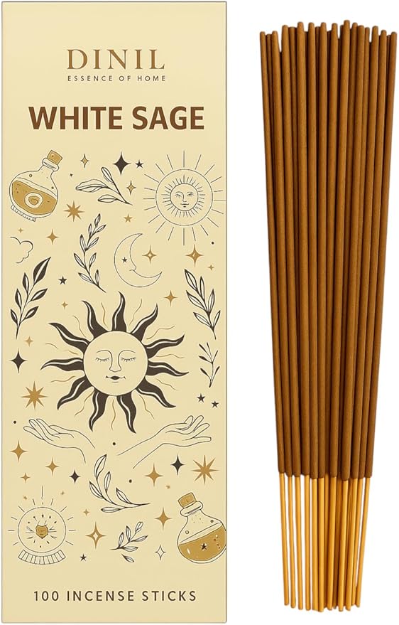 Dinil White Sage Incense Sticks – 100 Sticks | Hand-Rolled, Charcoal-Free | Clean Burn, Low Smoke | Aromatic Incense for Meditation, Yoga & Home Fragrance Dinil