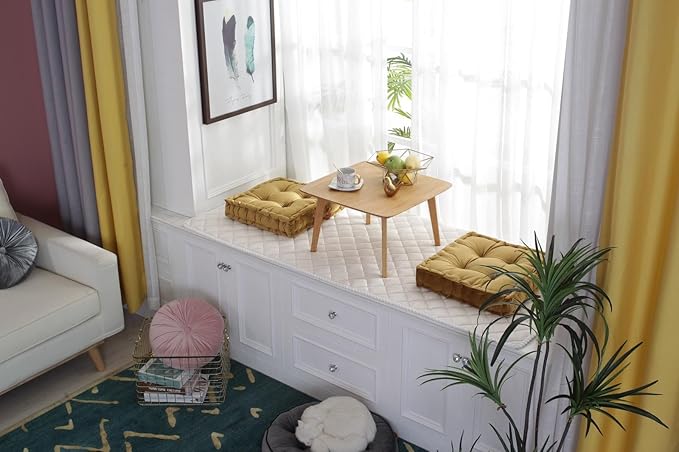 Square Floor Cushion, 16.5" Soft Velvet Floor Seating Pillow Cushion with Handle Thicken Decorative Floor Cushion for Yoga Living Room Balcony Outdoor Bedroom Tatami, Ginger Yellow - Bloomnest