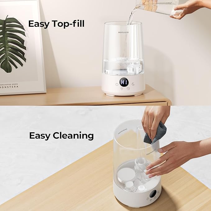 Homvana Humidifiers for Bedroom Home, 3.6 L Cool Mist Top-Fill 34H Super Long Time, Quiet 23dB, Baby Humidifier, Oil Diffuser for Large Room, House, Plant, Nursery, BPA FREE, Ultrasonic (Transparent) - Bloomnest