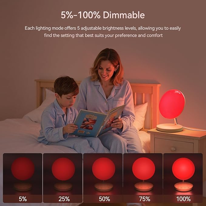 Light Therapy Lamp,Red Night Light with 5-Level Brightness & 4 Color Modes, 670nm Adjustable USB Red Light Night Light Lamp for Sleep,Stress Relief Relaxation - Bloomnest