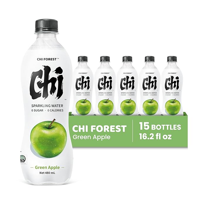 CHI FOREST Flavored Sparkling Water Beverage, Green Apple, Zero Sugar, 16.2 fl oz Bottles (pack of 15) - Bloomnest