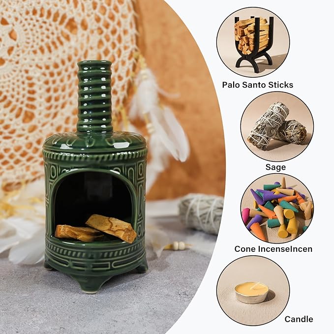 Handmade Ceramic Palo Santo Holder & Mini Chiminea Incense Dish-Perfect for Palo Santo Sticks, Altar，Sage, and Cone Burning-Zen Decor for Energy Cleansing, Yoga, Meditation & Aromatherapy - Bloomnest