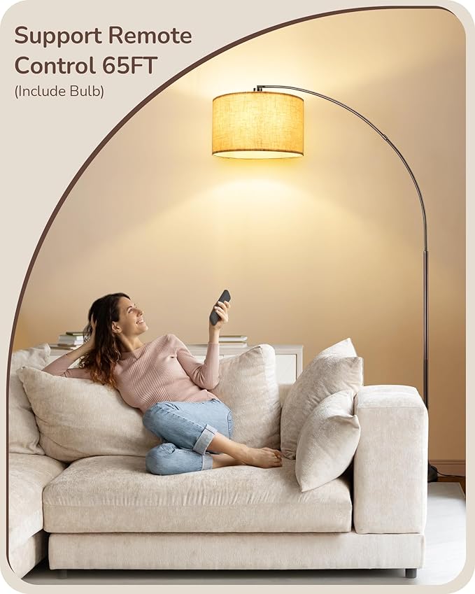 EDISHINE Dimmable Mid Century Modern Floor Lamp with Remote, Tall Arc Standing Lamps with Adjustable Drum Shade, Standing Corner Light for Living Room, Bedroom, Dining Room, Bronze - Bloomnest