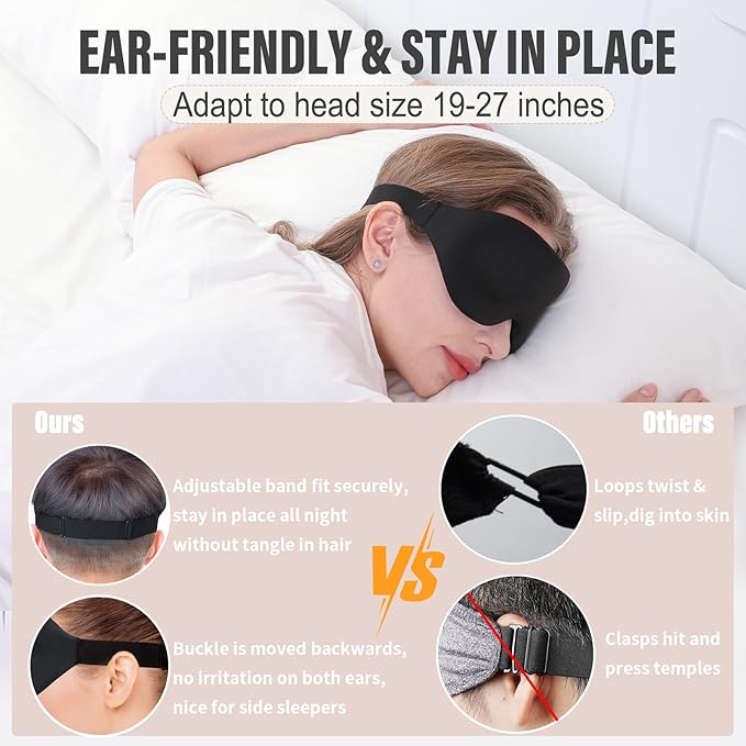 YIVIEW Sleep Mask for Side Sleeper, Complete Light Blocking 3D Pink Sleeping Eye Mask, Soft Breathable Eye Cover for Women Men, Relaxing Zero Pressure Night Blindfold - Bloomnest