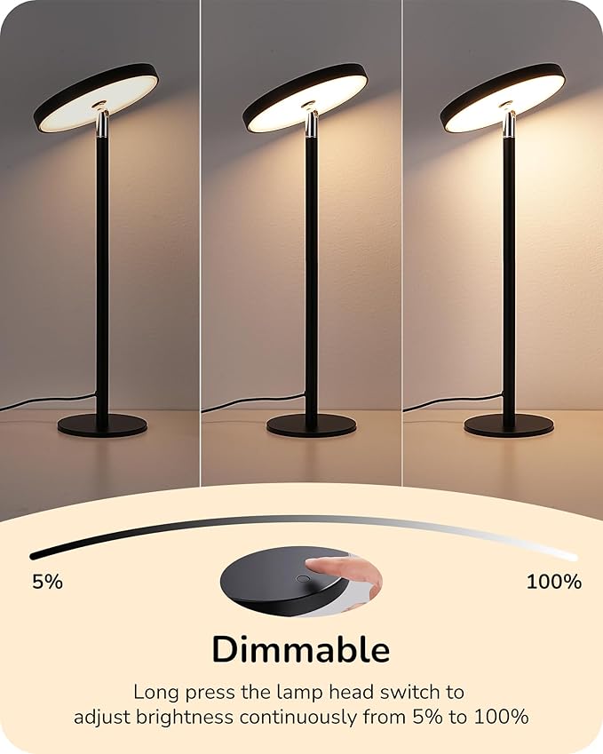 EDISHINE LED Table Lamp with 2 Adjustable Height, 5%-100% Dimmable & 3 Color Temperature, Touch Control, Modern Desk Lamp for Office, Reading, Black - Bloomnest