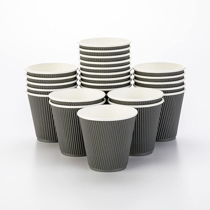 Restaurantware 8 Ounce Double Wall Disposable Coffee Cups, 500 Insulated Gray Paper Tumblers, with Ripple Wall Design, Lids Sold Separately for Hot Drinks like Tea, Hot Chocolate, and More - Bloomnest