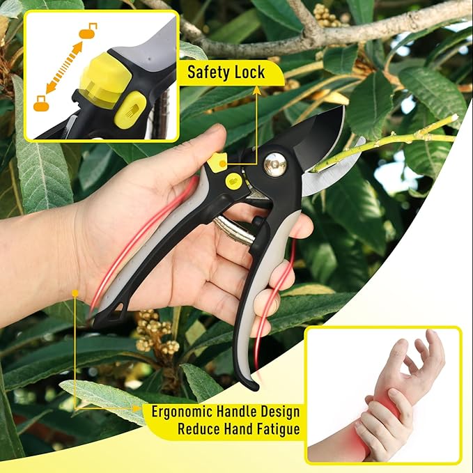 Jardineer Pruning Shears for Gardening, 3Pack Stainless Steel Garden Shears Set include Bypass Hand Pruner, Anvil Pruning Scissor, Pruning Snips for Flowers, Herbs and Small Branches - Bloomnest