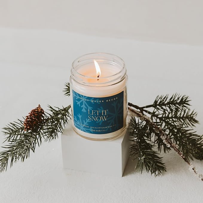 Sweet Water Decor Let it Snow Christmas Scented Candles - Christmas Stocking Stuffers Soy Candles with Cypress Scent - Christmas Candles with 40 Hours Burn Time - 9Oz Gold Lid Clear Jar Wax Candles - Bloomnest
