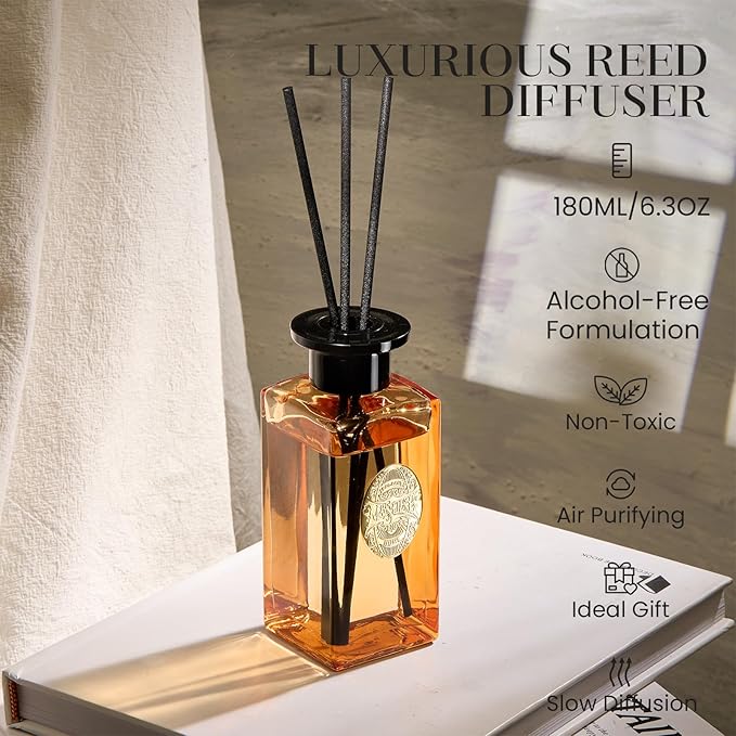 M&SENSE 6.3 oz Large Reed Diffuser Set | Pumpkin Apple Pie Scent Oil Diffuser with Sticks | Hotel Collection Non-Toxic Essential Oil |for Bedroom Bathroom Living Room MSENSE