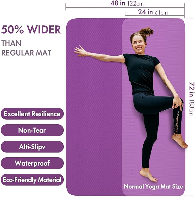 FrenzyBird Large Yoga Mat 6'x 4'（72”x 48”）—1/4" &1/3" Extra Wide Exercise Mat 183cm x 122cm Large Exercise Mat Big Home Yoga Mat Pilates Mat,Non Slip,Thick,TPE Workout Mat,for Women & Men, Yoga, Pilates, Gym and Floor Workouts Pilates - Bloomnest