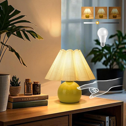 Green Small Touch Control Table Lamp for Bedroom, Green Bedside Lamps for Nightstand, Cute Mini Small Table Lamps for Small Spaces with Scalloped Shade for Kitchen Counter, Bookshelf, Living Room - Bloomnest
