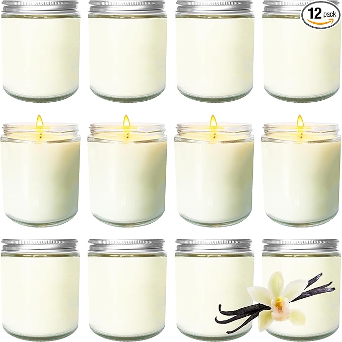 12 Pcs 8 Oz Bulk White Soy Candles,Vanilla Scented Candles Set,Bulk Aromatherapy Candle,Great Stress Relieving Scented Candle for Girls as a Gift for Birthdays, Weddings and More! - Bloomnest