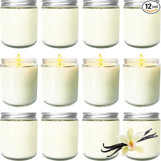 12 Pcs 8 Oz Bulk White Soy Candles,Vanilla Scented Candles Set,Bulk Aromatherapy Candle,Great Stress Relieving Scented Candle for Girls as a Gift for Birthdays, Weddings and More! - Bloomnest