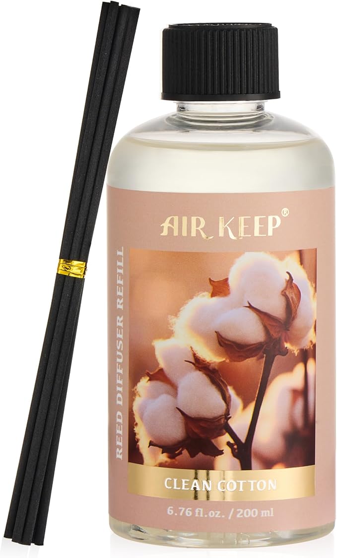 Airkeep Reed Diffuser Oil Refill with Diffuser Sticks, 6.76 Fl Oz(200ml) Clean Cotton Scented Oils, Aroma Therapy, Home Fragrance & Air Freshener, Office Décor, Decoration - Bloomnest