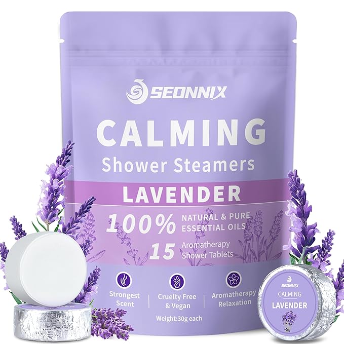 Shower Steamers Aromatherapy 15 Pack, Stress Relief & Self Care - Lavender Shower Bombs with Natural Essential Oil, Home Spa Shower Travel Essentials, Relaxation Birthday Gifts for Women & Men - Bloomnest