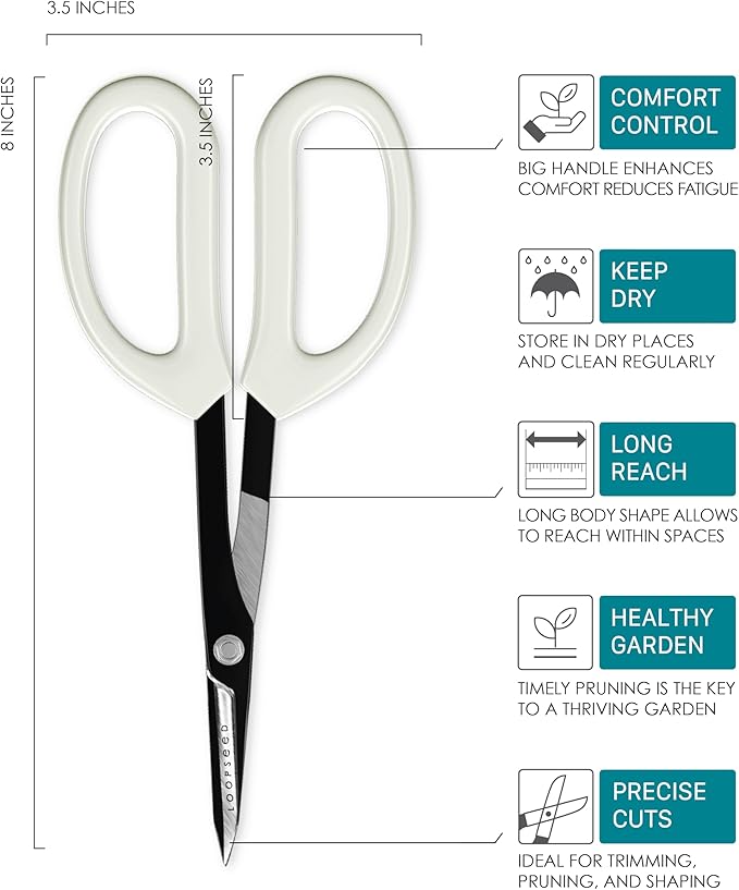 Precision Gardening Scissors Plant Trimming Pruning Shears Garden Pruners for Orchid Bonsai Hydroponic Flower Clipper Garden Snip 8 Inch Long - Bloomnest