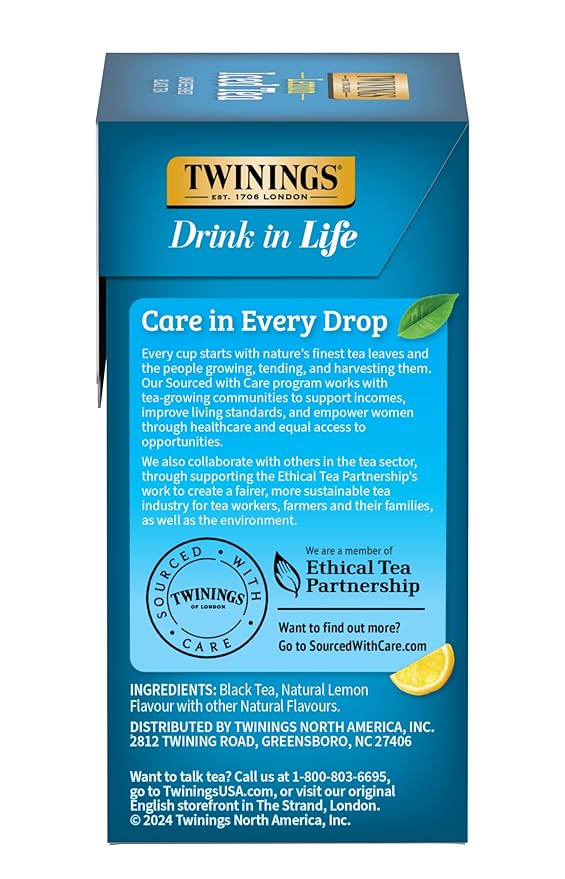 Twinings Lemon Black Iced Tea, 72 Oversized Tea Bags, Makes 18 Pitchers or 144 Servings, Unsweetened, Caffeinated, 72 Count (Pack of 1) - Bloomnest