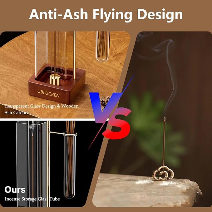 Incense Holder, Incense Burner for Sticks, Cone Incense Stand with Detachable Glass Ash Catcher & Storage Tube, Ease of Cleaning, Ash Collection, Home Decor - Bloomnest