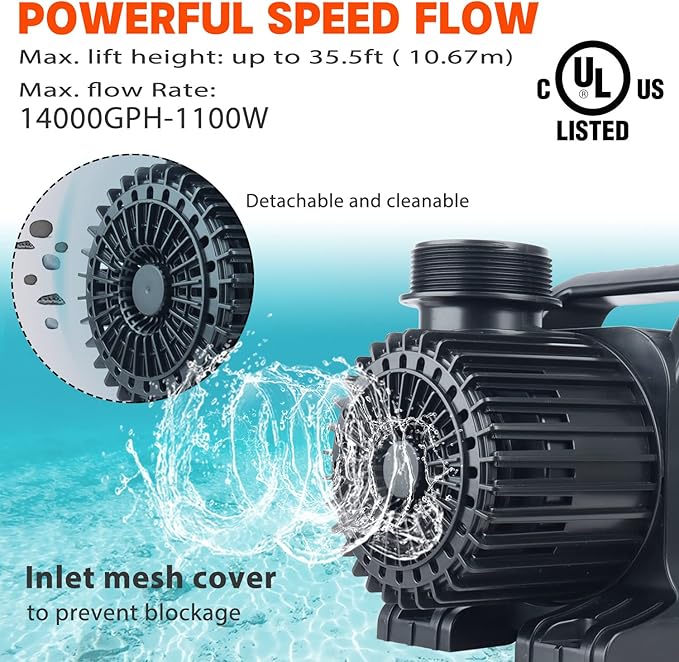 WaterRebirth (14000GPH, UL Listed) PS- High Flow Submersible Water Pond Pump - Water Aquarium Fountain Pump - Aquarium,UL listed (14000GPH-1100W) - Bloomnest