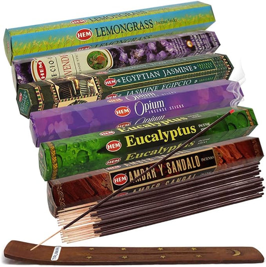 Hem Incense Sticks Variety Pack #28 and Incense Stick Holder Bundle with 6 Outstanding Fragrances - Bloomnest