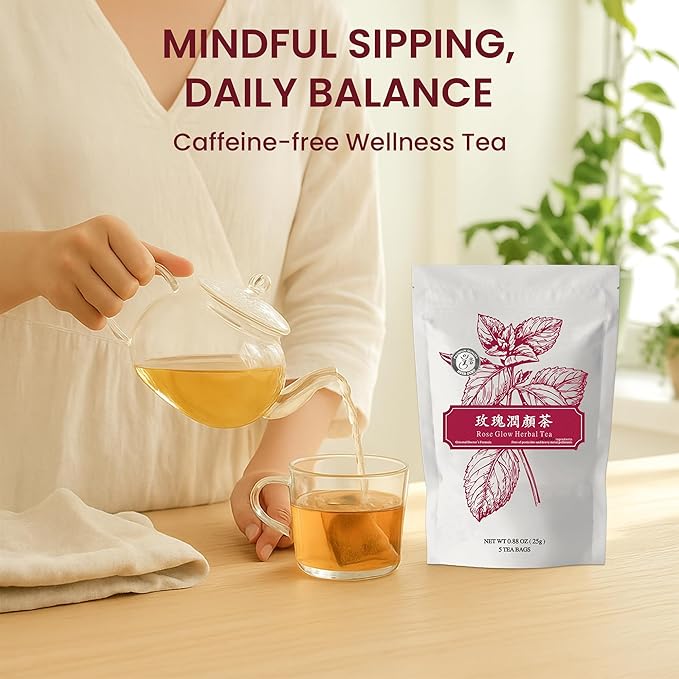 Rose Glow Herbal Blend | natural Herbal Tea With Rose, Goji Berry, Jujube, and Lily | Calming Floral Infusion and Relaxing Beverage | Includes 5 natural Tea Bags for Mindful Sipping