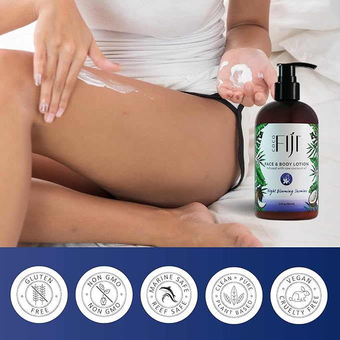 Coco Fiji Face & Body Lotion Infused With Coconut Oil | Lotion for Dry Skin | Moisturizer Face Cream & Massage Lotion for Women & Men | Night Blooming Jasmine 12 oz, Pack of 1 - Bloomnest