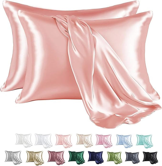 MR&HM Satin Pillowcase for Hair and Skin, Silk Satin Pillowcase 2 Pack, King Size Pillow Cases Set of 2, Silky Pillow Cover with Envelope Closure (20x36, Blush) - Bloomnest