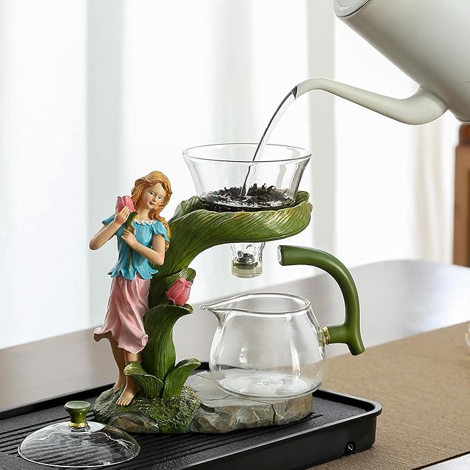 Glass Kungfu Teapot Set Tea maker with Infuser Semi Automatic Tea Set (Green girl) - Bloomnest