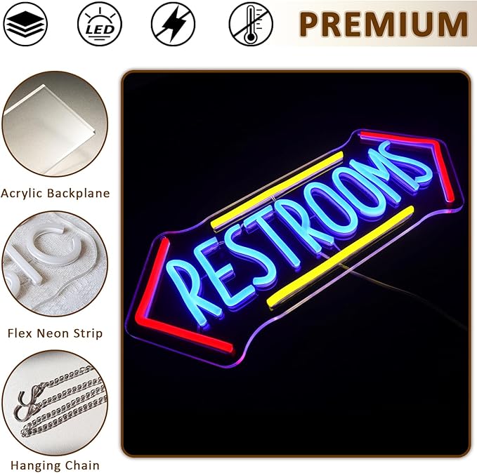 Restroom Neon Sign for Wall Decor, Toilet Led Signs for Bathroom, Unisex Bathroom Sign, USB Dimmable Neon Lights for Restrooms Shop Business Market Store Restaurant Bathroom Bar Hotels - Bloomnest